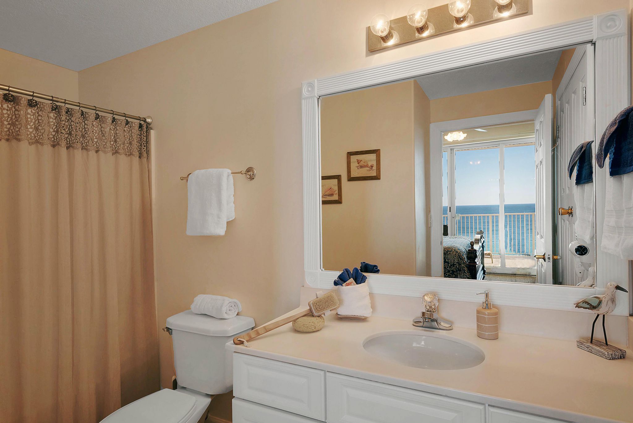 Master bathroom with a Gulf view